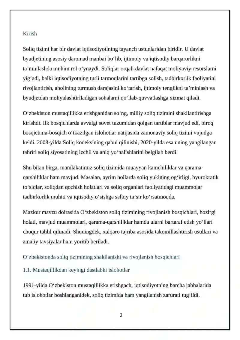 Soliq tizimi shakllanishi va rivojlanishi 2