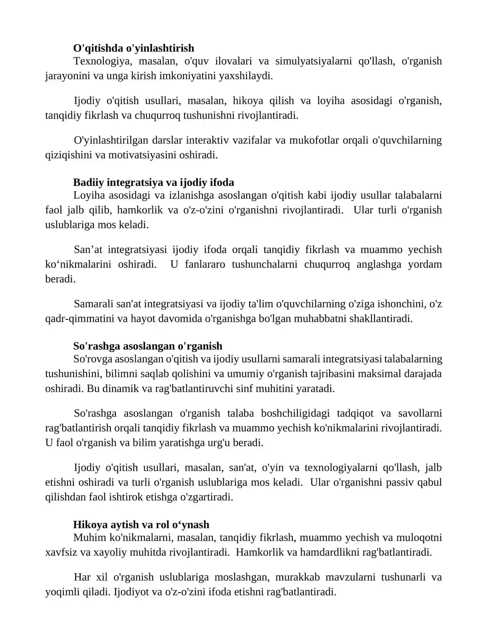 Kreativ pedagogika fanini o’qitishning asosiy shakllari 2
