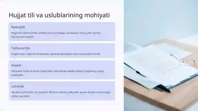 Ish yuritish tili va uslubi: Hujjatlar matniga qo‘yiladigan talablar 2