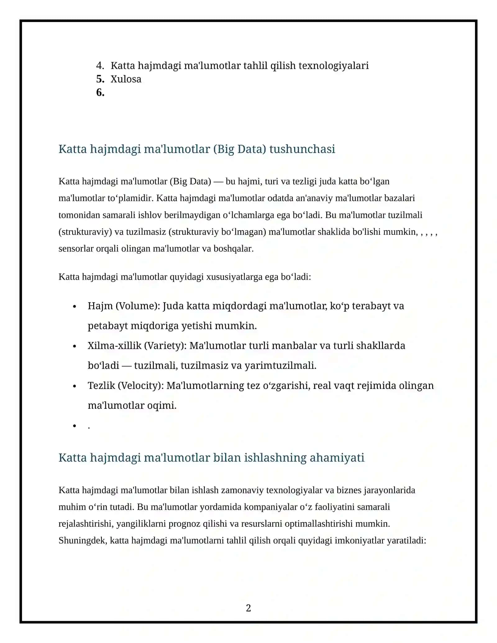 Katta hajmdagi ma'lumotlar bilan ishlash texnologiyalari 2