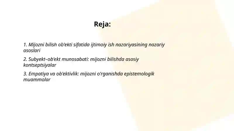 Mijozni bilish ob'ekti sifatida 2