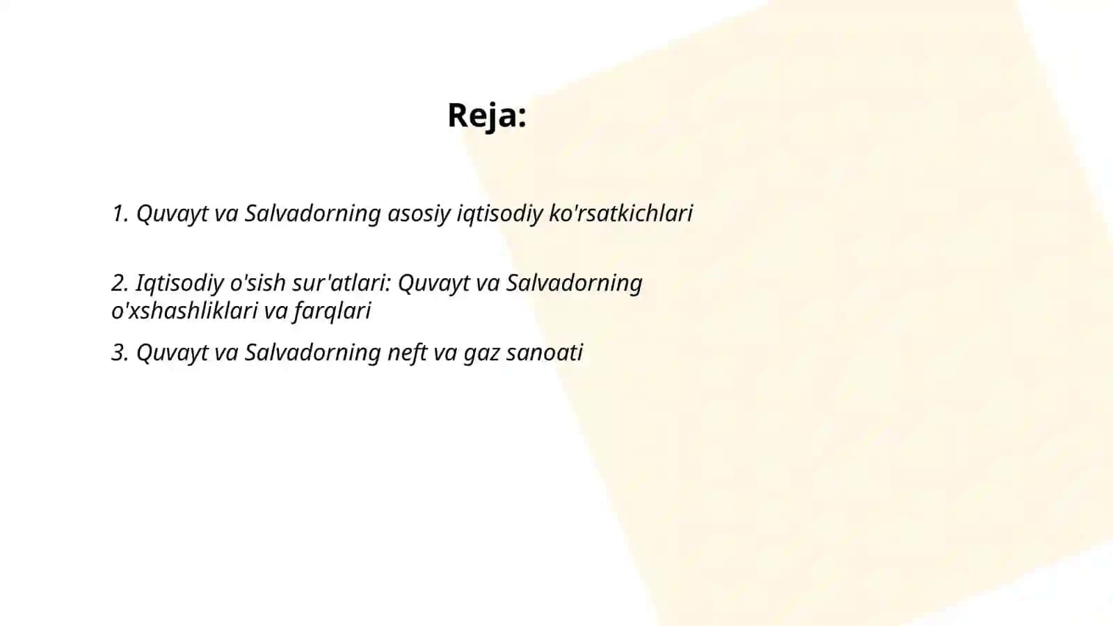 Quvayt va Salvador Iqtisodiyotining Qiyosiy tahlili 2
