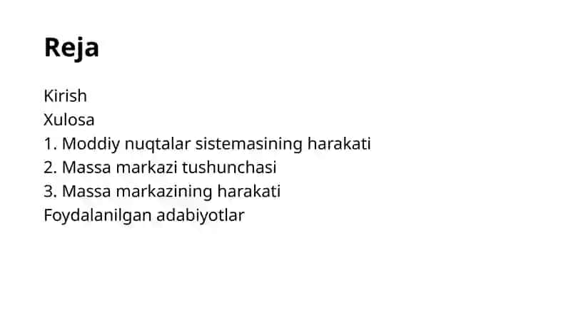 Moddiy Nuqtalarsistemasining Harakati. Massa Markazi 2