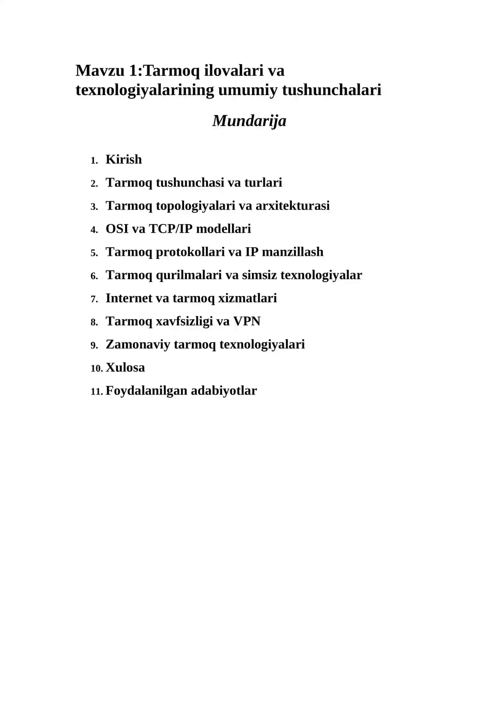 Tarmoq ilova va texnologiyalarining umumiy tushunchalari 2