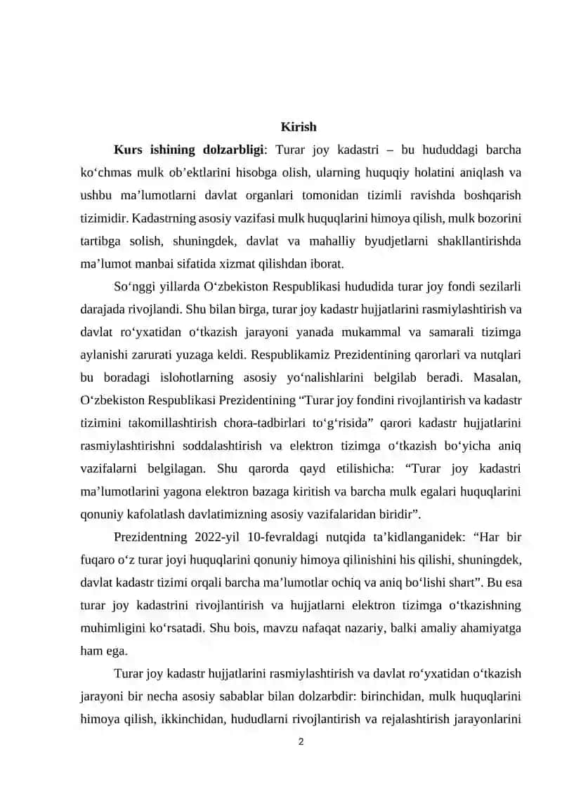 Turar joy kadastr hujjatlarni rasmiylashtirish va davlat roʻyxatidan oʻtkazish 2