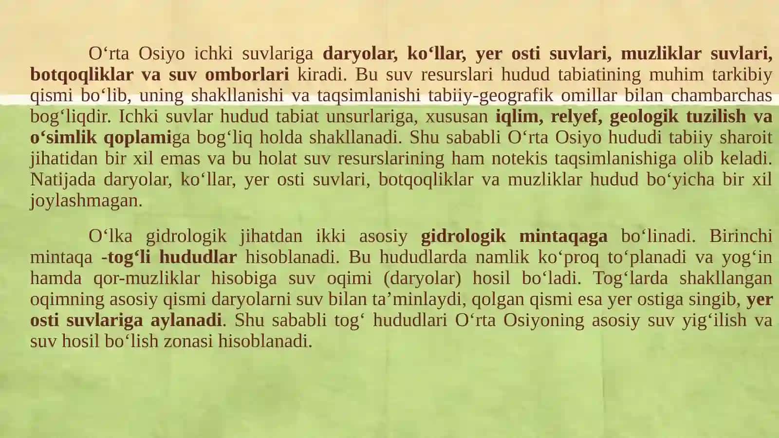 O’rta Osiyo daryolarining umumiy tavsifi, to’yinish manbalari 2
