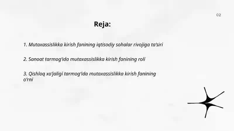 Mutaxassislikka kirish Fanning iqtisodiyot tarmoqlarida tutgan oʻrni 2