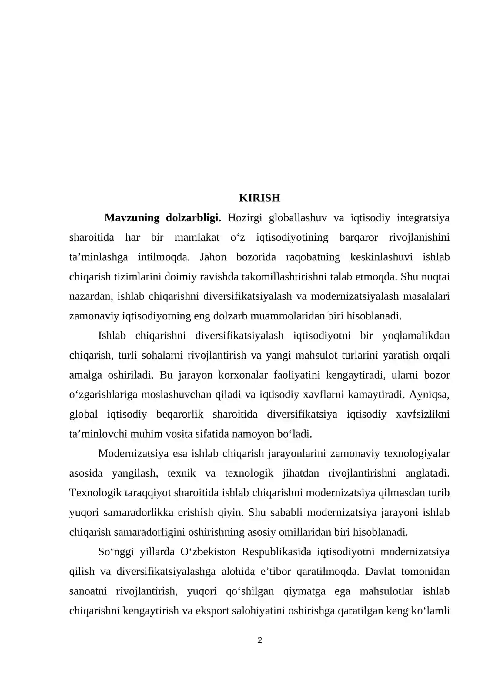 BOB. ISHLAB CHIQARISHNI DIVERSIFIKATSIYALASH VA MODERNIZATSIYALASHNING NAZARIY ASOSLARI 2