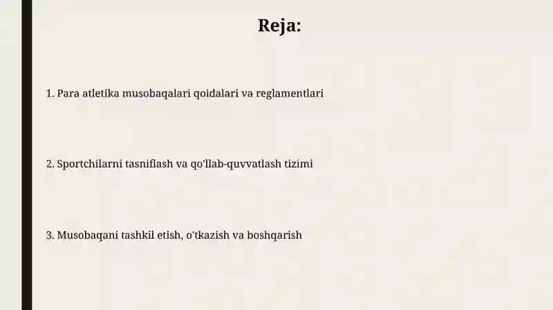 Para atletika musobaqalari qoidalari va reglamentlari 2
