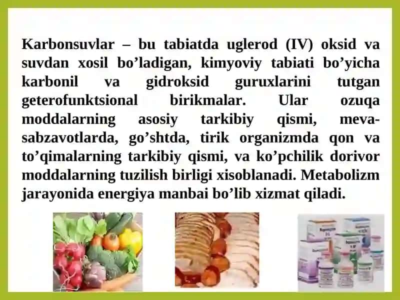 Monosaxaridlar. Tuzilishi, xossalari va funksiyalari 2