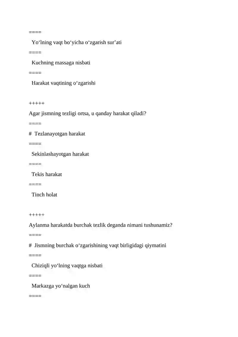 fizika yakuniy test javoblari 2