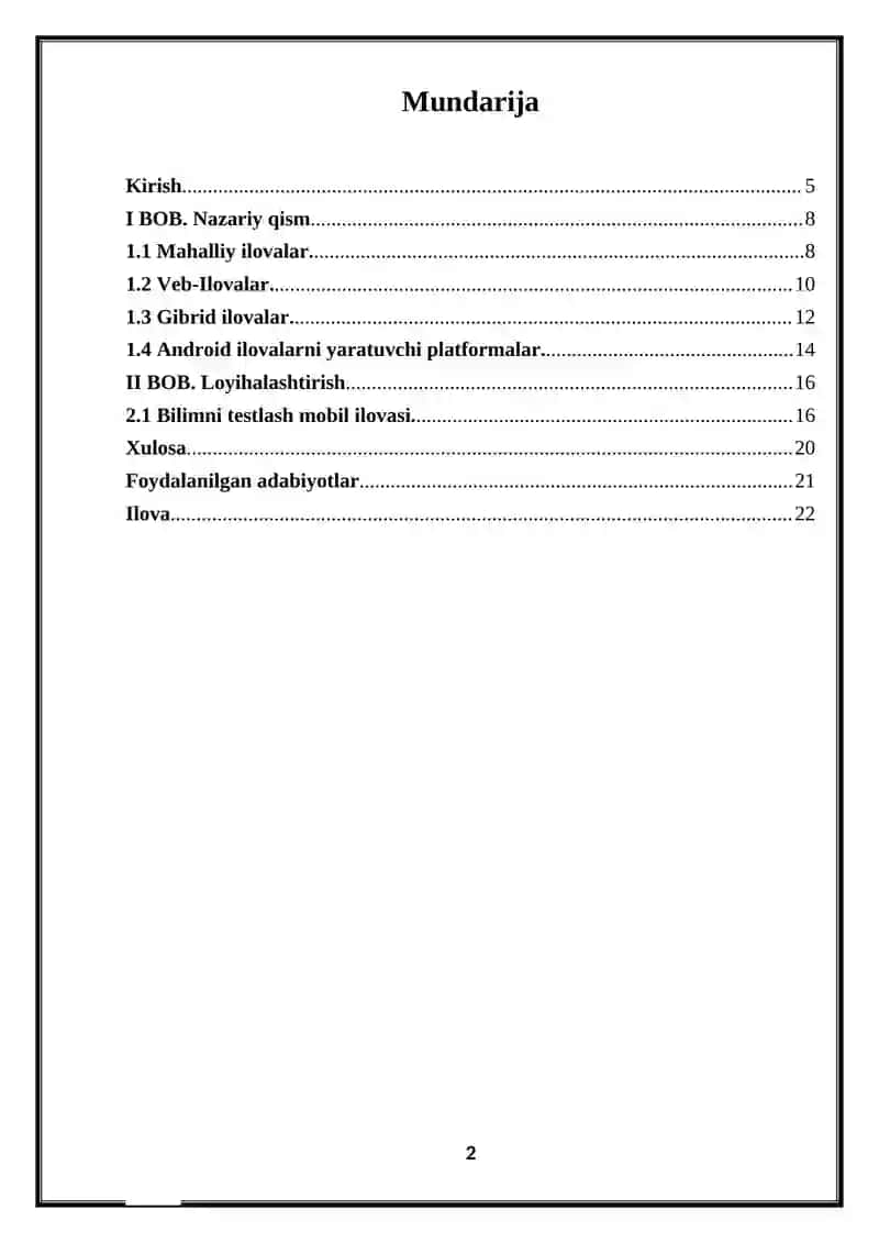Mobil ilovalar yaratish fanidan Bilimni testlash  mavzusida KURS ISHI 2