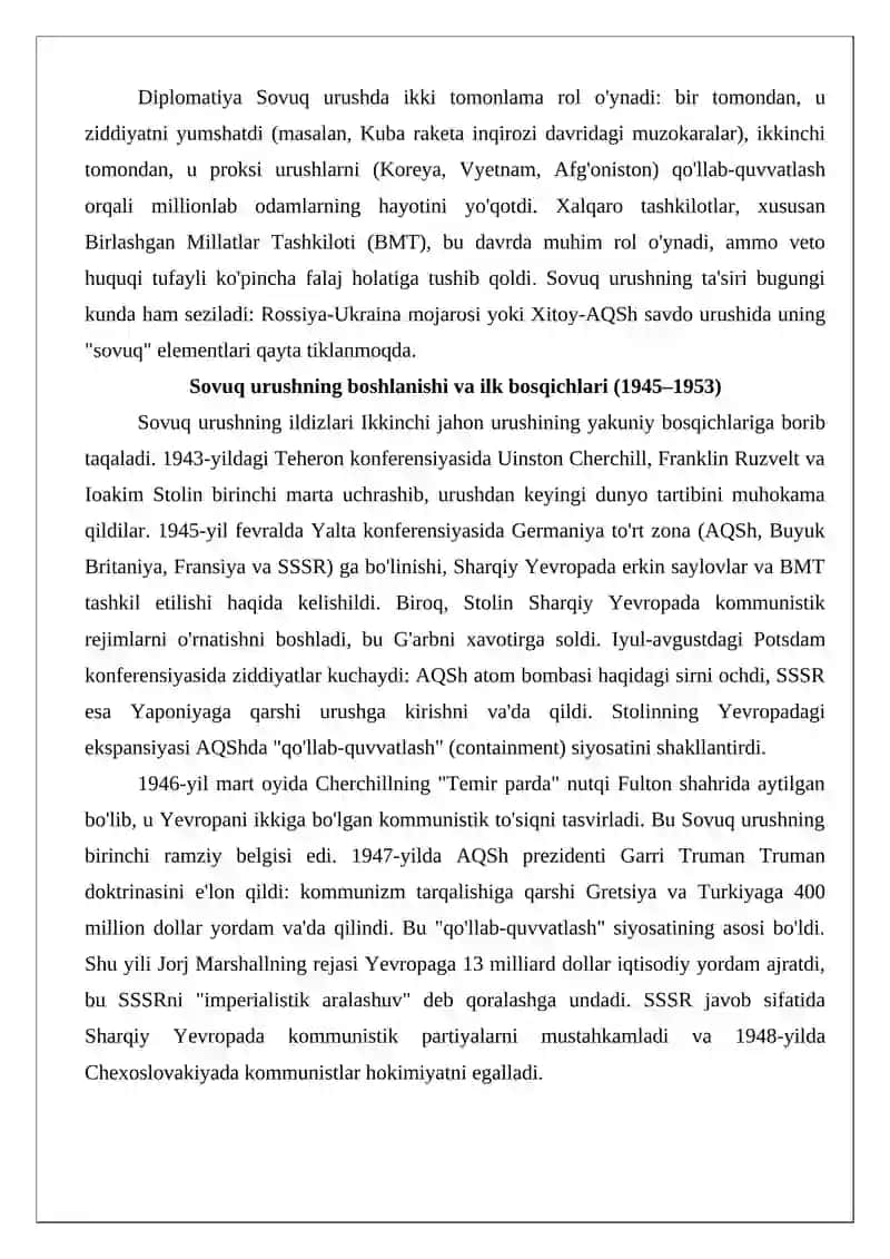 Sovuq urush yillarida xalqaro munosabatlar va diplomatiya 2