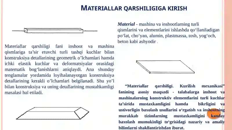 Materiallar qarshiligi bo‘limining umumiy tushunchalari 2