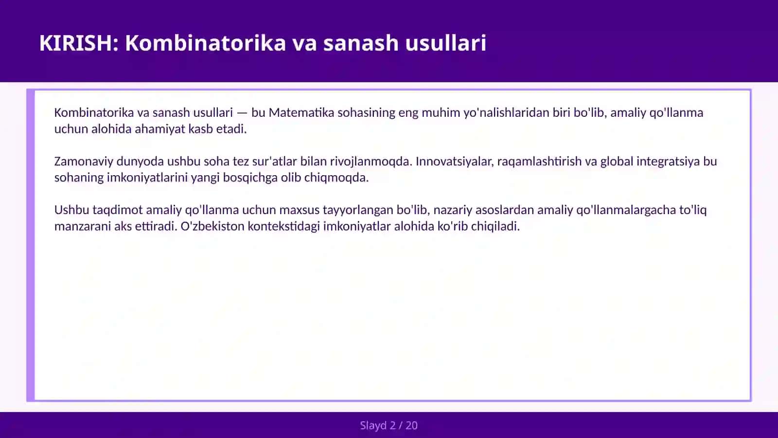 KOMBINATORIKA VA SANASH USULLARI 2