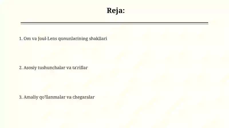 Om va Joul-Lents qonunlari diffresiyal va integral kornishi 2