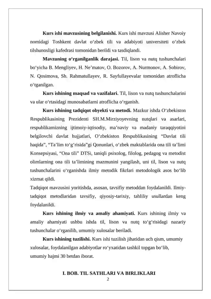 O‘ZBEK TILSHUNOSLIGIDA TIL, LISON, NUTQ TUSHUNCHALARI TALQINI 2