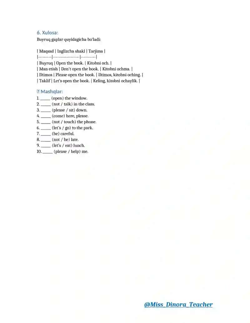 Imperative Sentences 2