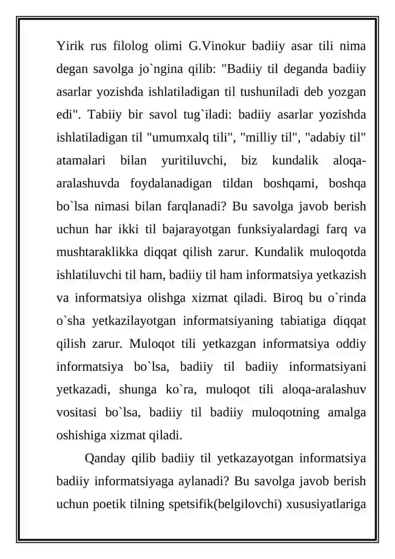 Poetik Tilning O’ziga Xoslig Va Spetsifik (Belgilovchi) Xususiyatlari 2