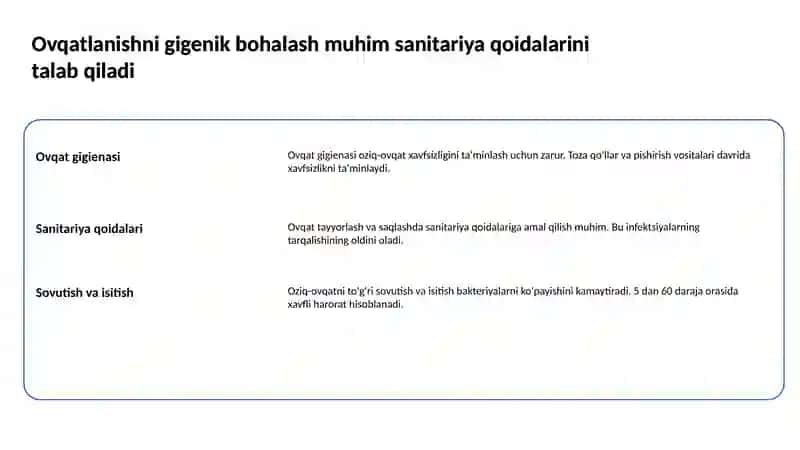 Ovqatlanishni gigenik bohalash 2