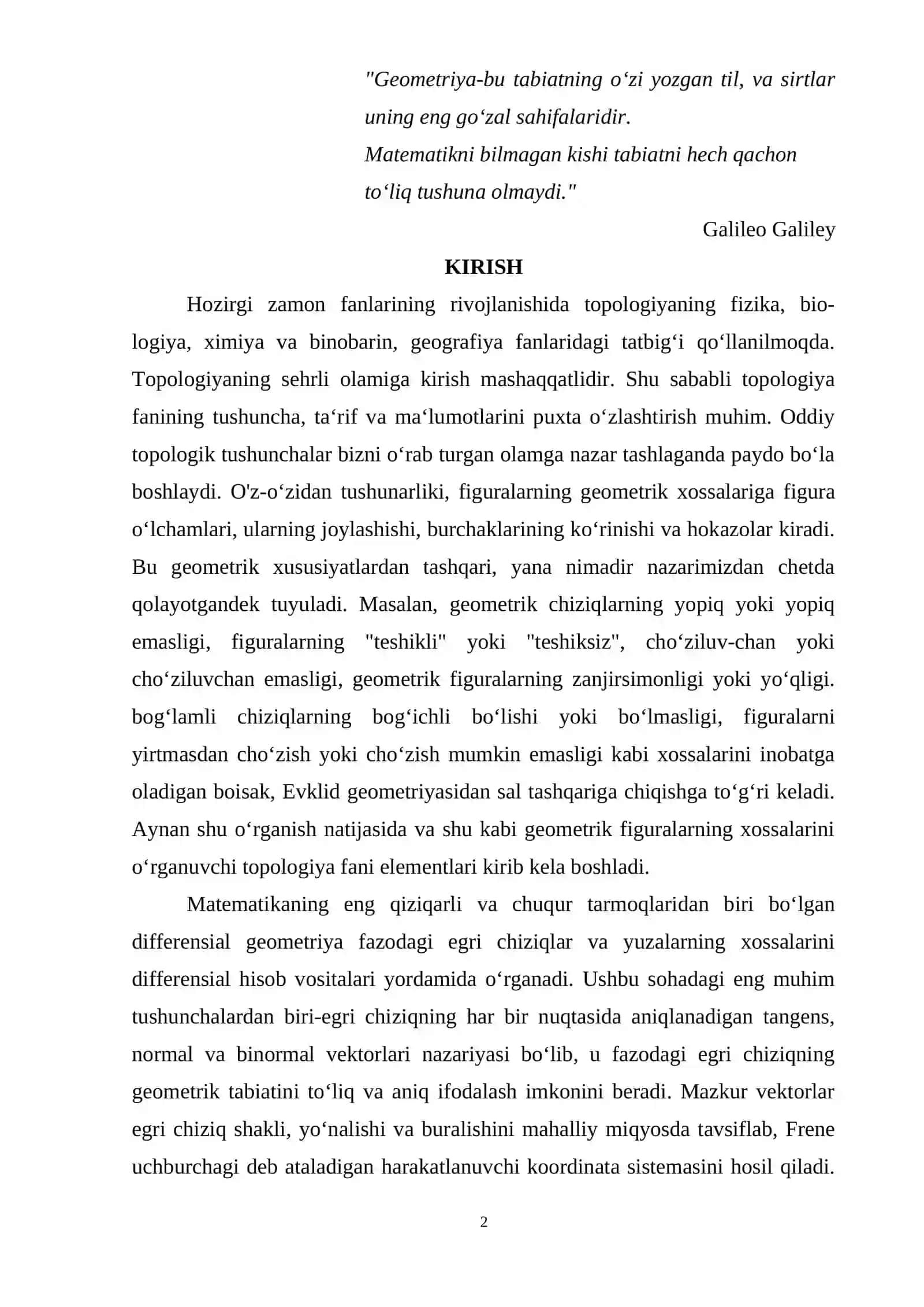 Tangens, normal va binormal vektorlari nazariyasi 2