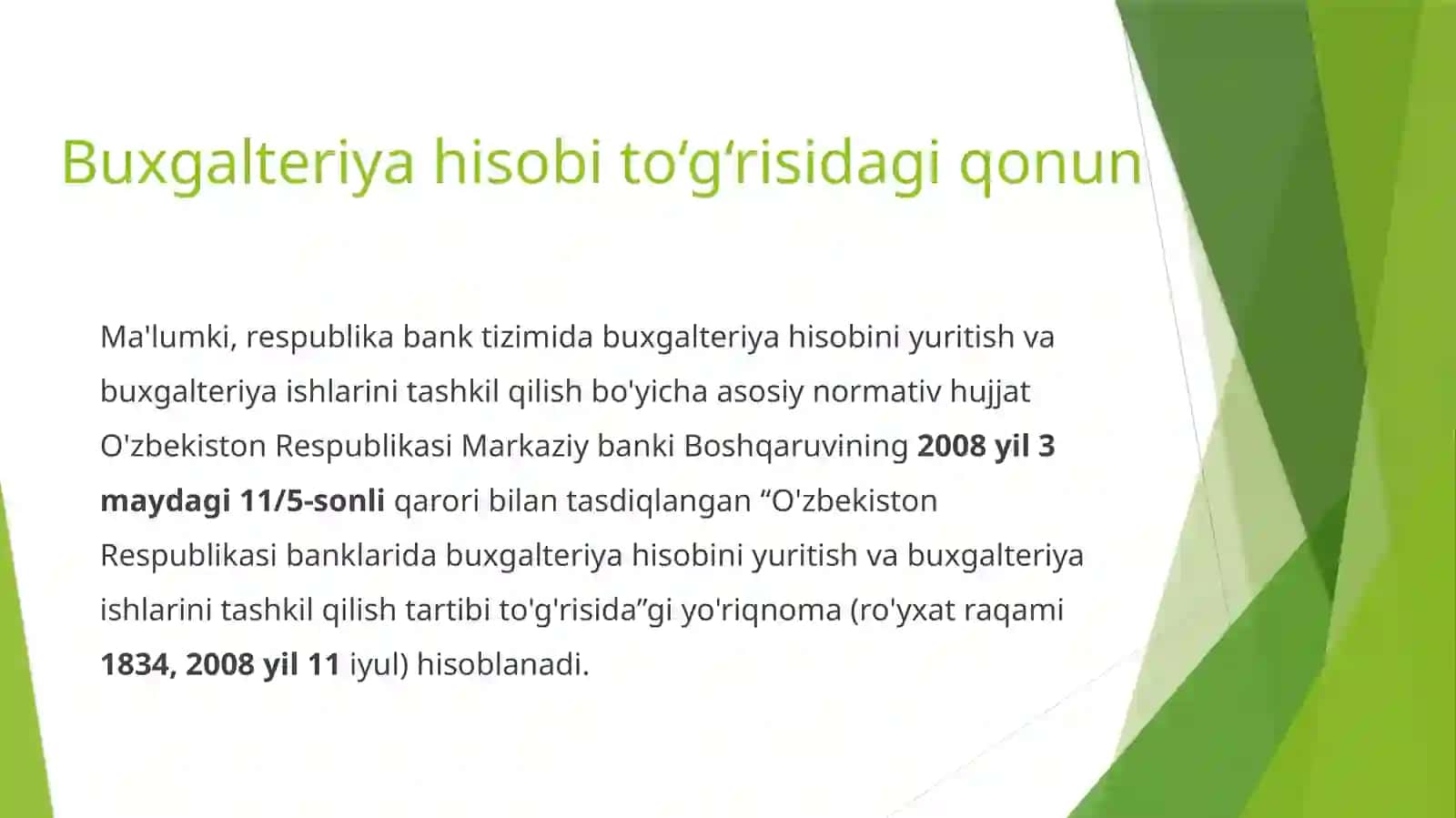Buxgalteriya hisobi to‘g‘risidagi qonun va banklarda buxgalteriya hisobini yuritish tartibi 2