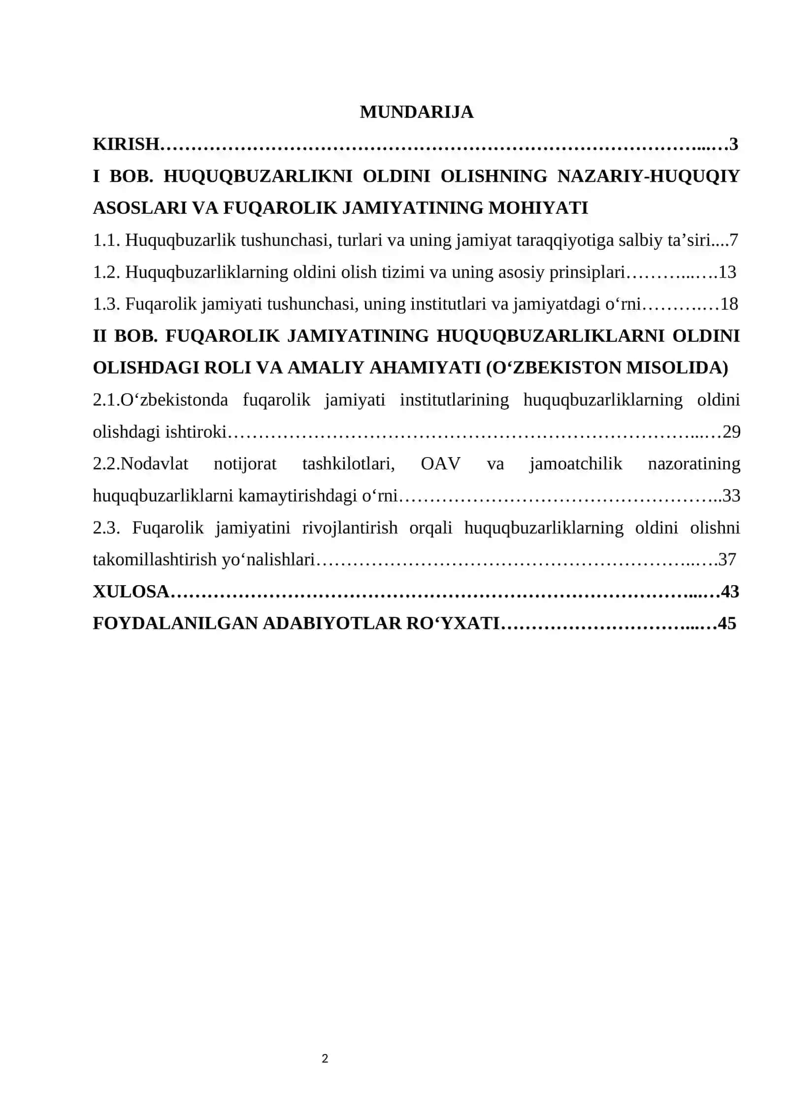 Huquqbuzarlikning oldini olishda fuqarolik jamiyatining roli kurs ishi 2