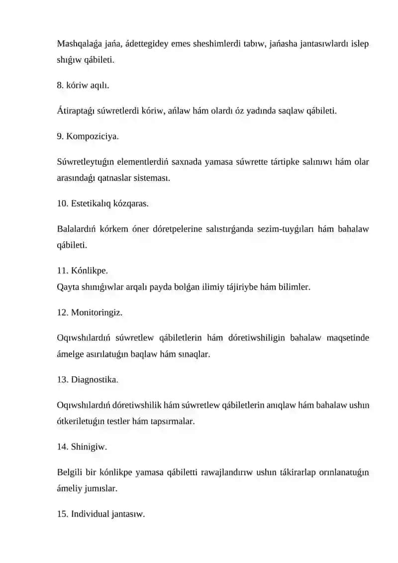 Baslawısh klass oqıwshıların súwretlew qábiletleri dóretiwshiliginiń rawajlanġanlıq dárejesin anıqlaw 2