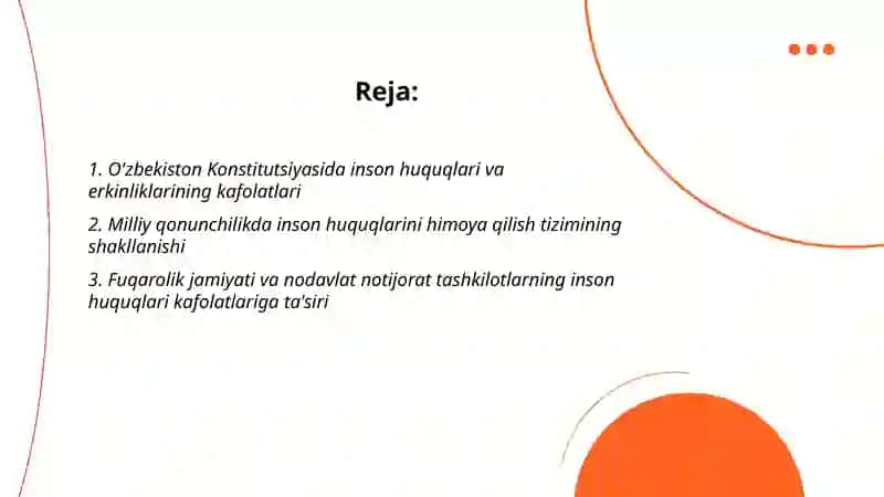 O'zbekistonda inson huquqlari va erkinliklari kafolatlarining yaratilishi Tursunkulova Gulsevar 2