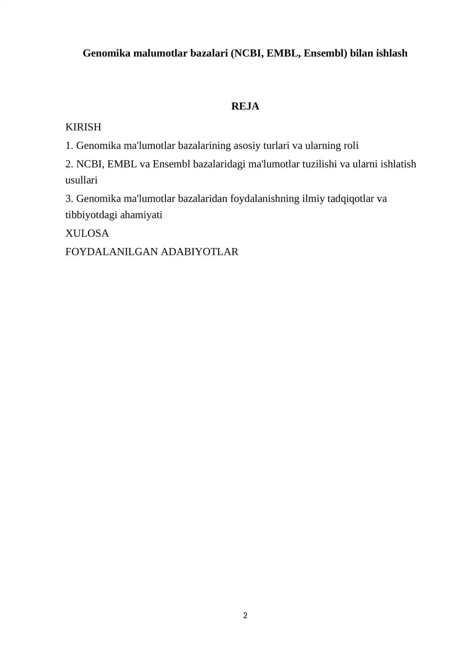 Genomika malumotlar bazalari (NCBI, EMBL, Ensembl) bilan ishlash 2