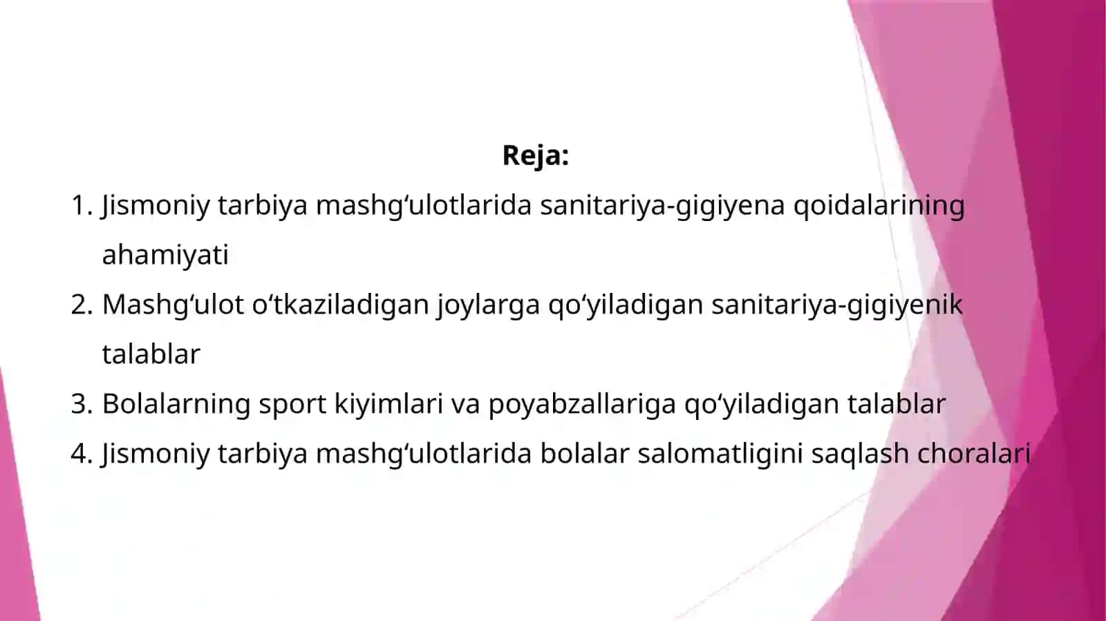 Jismoniy tarbiya mashg‘ulotlarida sanitariya-gigiyenik sharoitlarga va bolalarning kiyimlariga qo‘yiladigan talablar 2