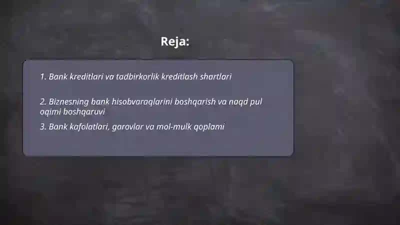 Biznesni bank, soliq va audit bilan aloqlari 2