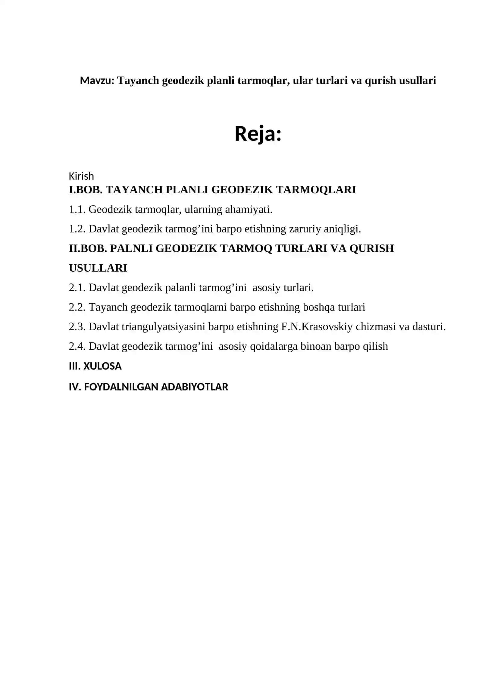 Tayanch geodezik planli tarmoqlar, ular turlari va qurish usullari 2