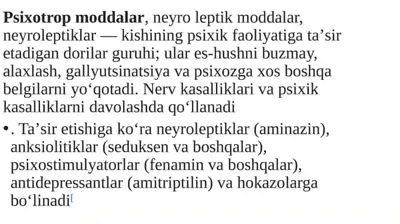 Psixotrop vositalar. Neyroleptiklar. Trankvilizatorlar 2