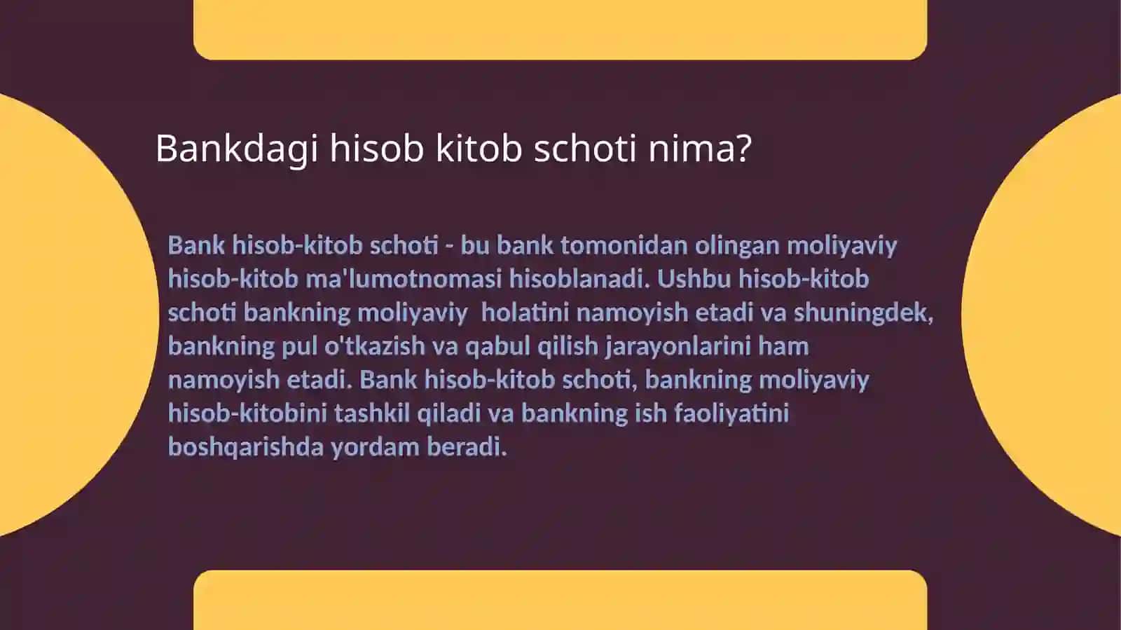 Bankdagi hisob-kitob schoti bo’yicha muomalalarni hisobga olish 2