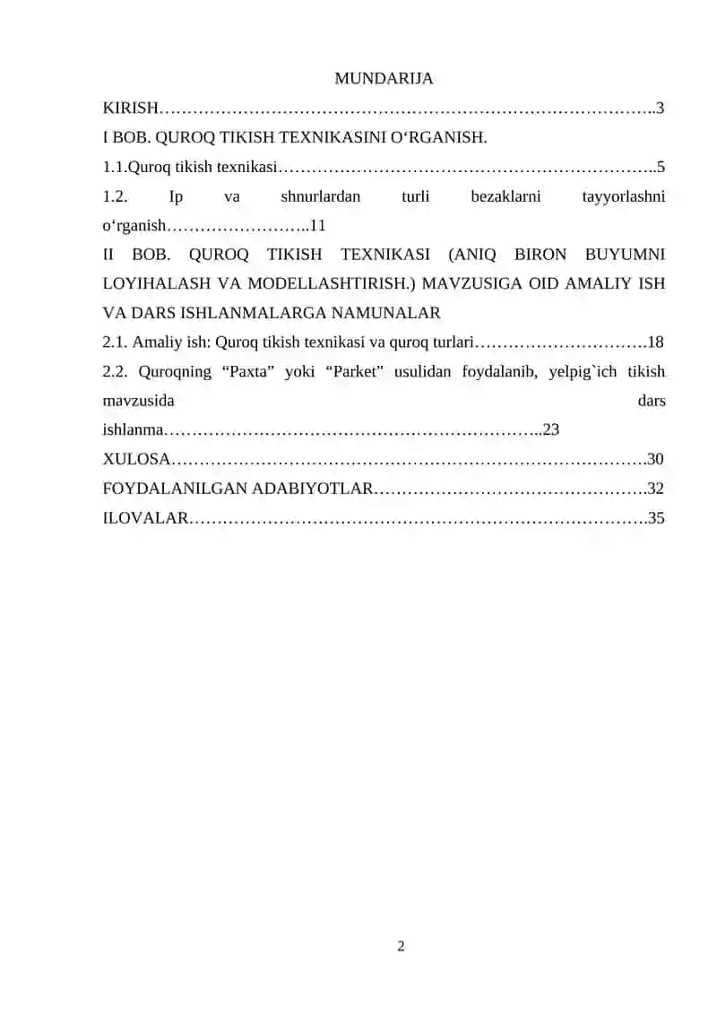 QUROQ TIKISH TEXNIKASI (ANIQ BIRON BUYUMNI LOYIHALASH VA MODELLASHTIRISH) 2