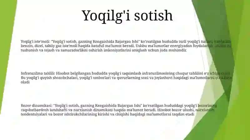 Yoqilg'i iste'moli: "Yoqilg'i sotish, gazning Kengaishida Bajargan Ishi" 2