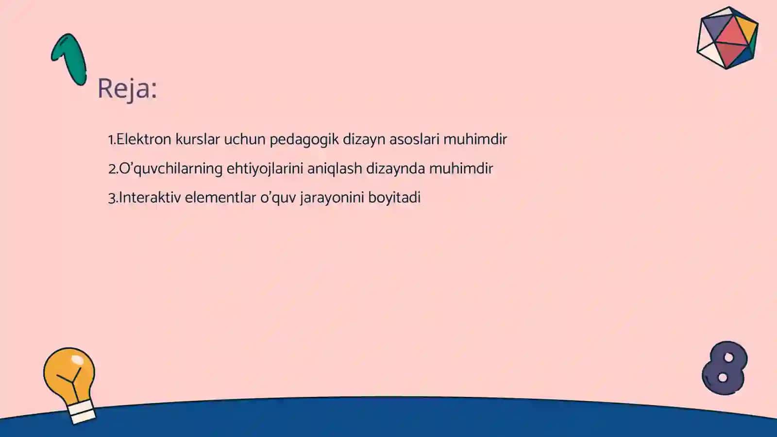 Elektron kursni loyihalashda pedagogik dizayn. 2
