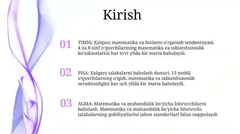 Timss, Pisa, Agma, Talis Xalqaro Baholash Dasturlariga Doir Test Namunalari Bilan Tanishtirish 2