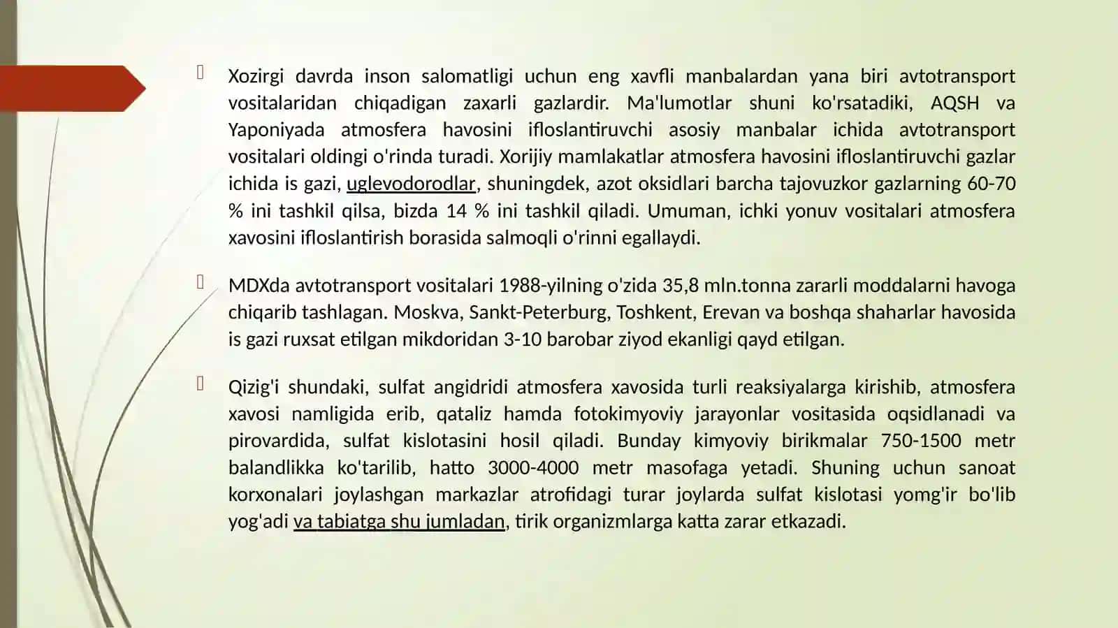 Transport vositalari va atrof-muhit 2