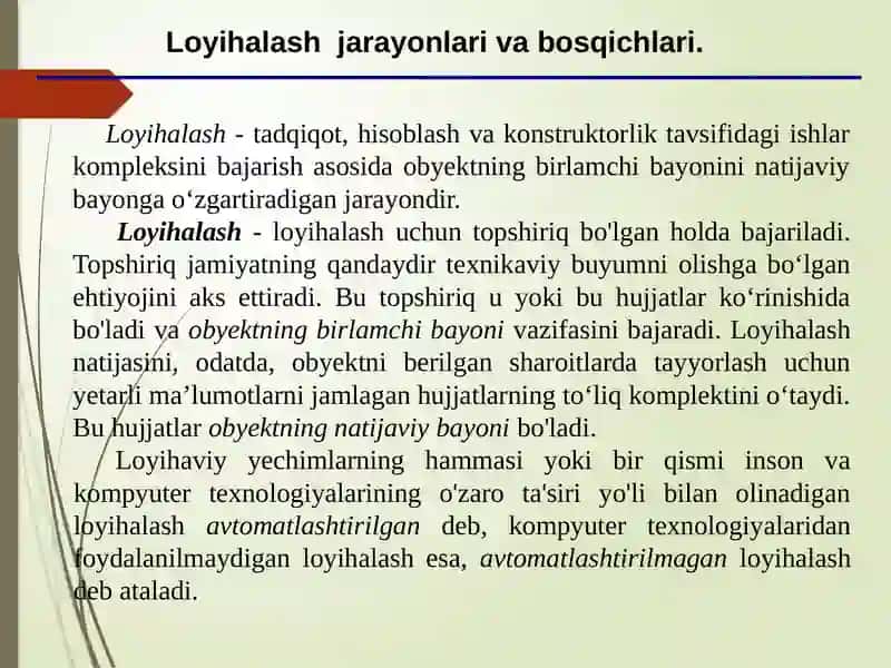 Ma’ruza Soha obyektlari daloyihalashtexnologiyasini joriyetish 2