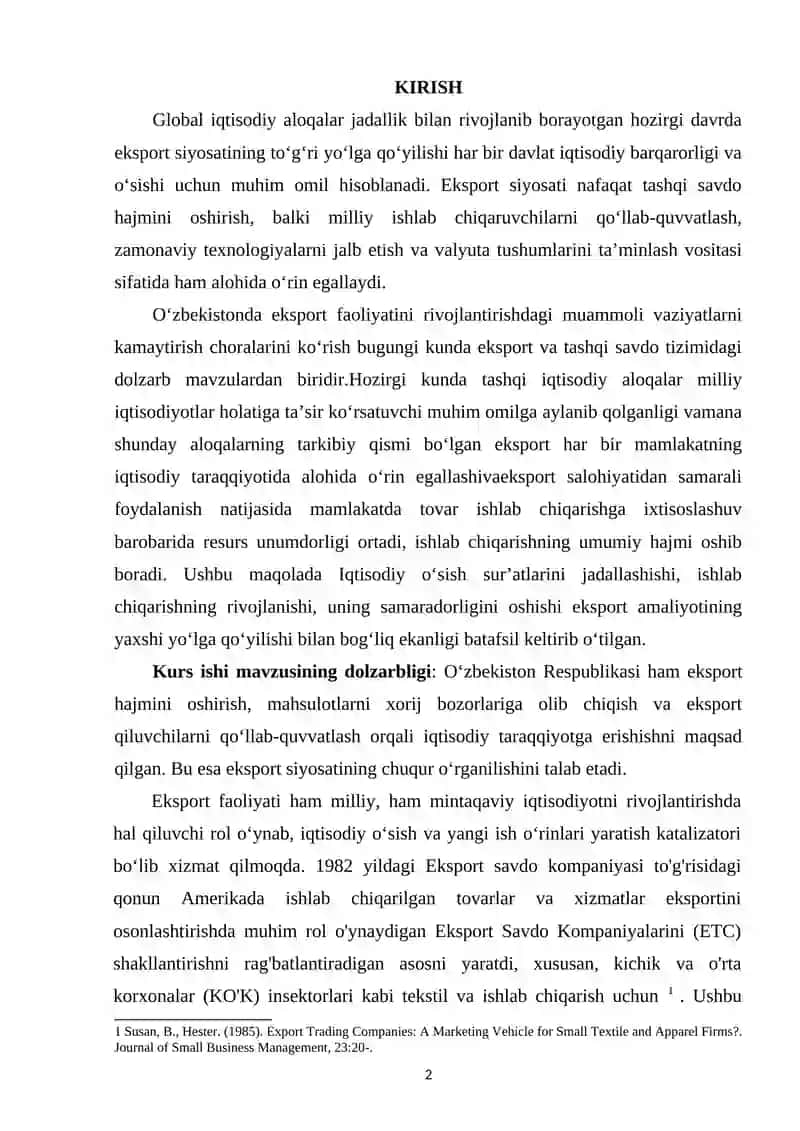 EKSPORT SIYOSATI VA UNING MAMLAKAT IQTISODIYOTIDAGI ROLI 2