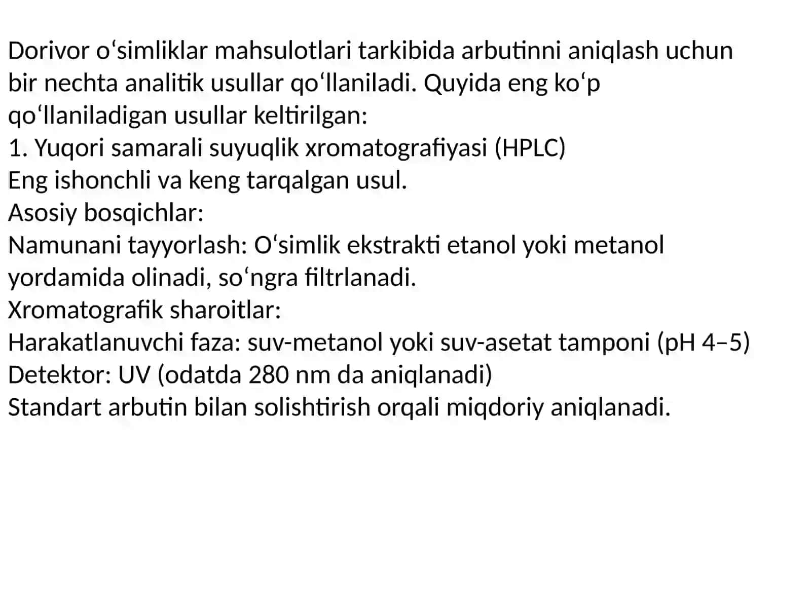 Dorivor o'simliklar mahsulotlari tarkibidagi arbutinmi miqdorini aniqlash usullari. Lignanlarning za 2