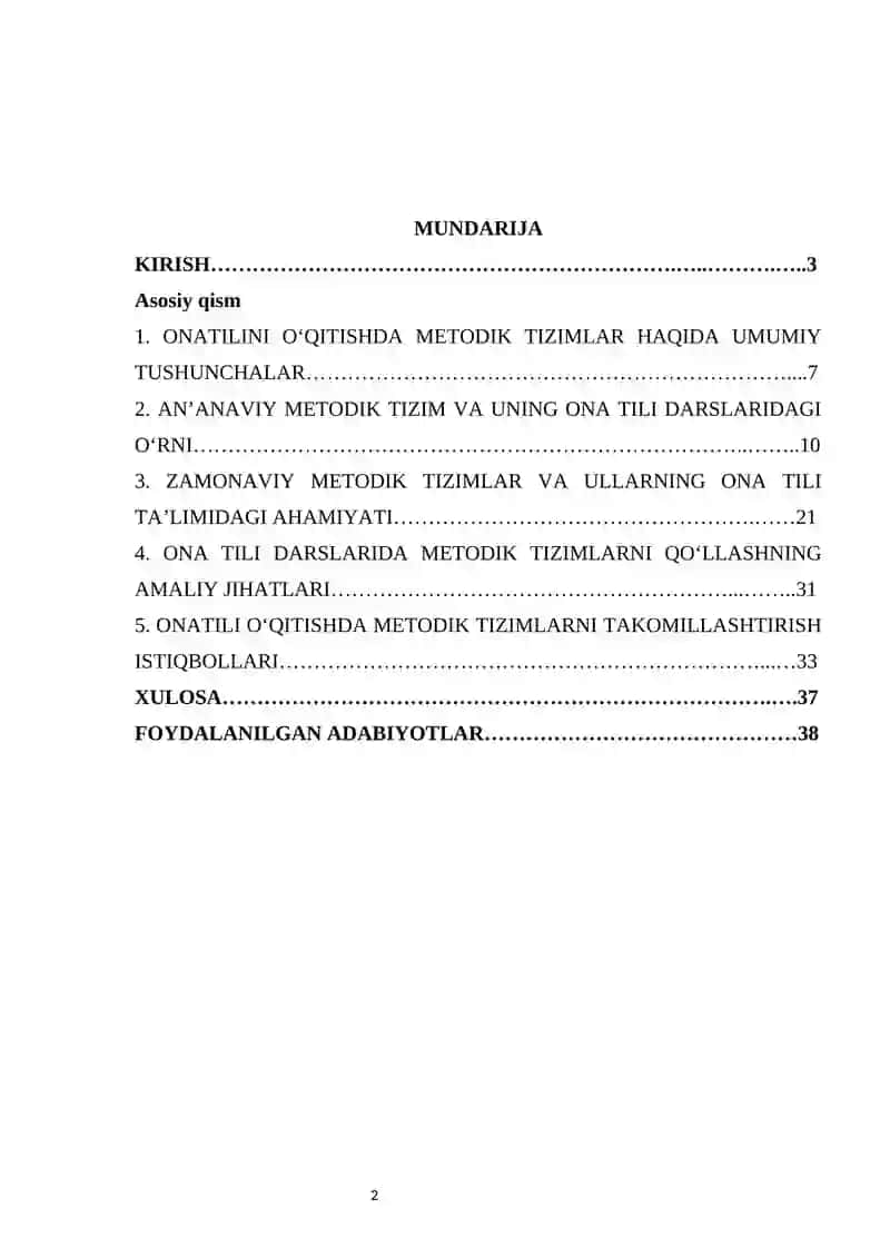 Ona tilini o‘qitishda metodik tizimlar. 2