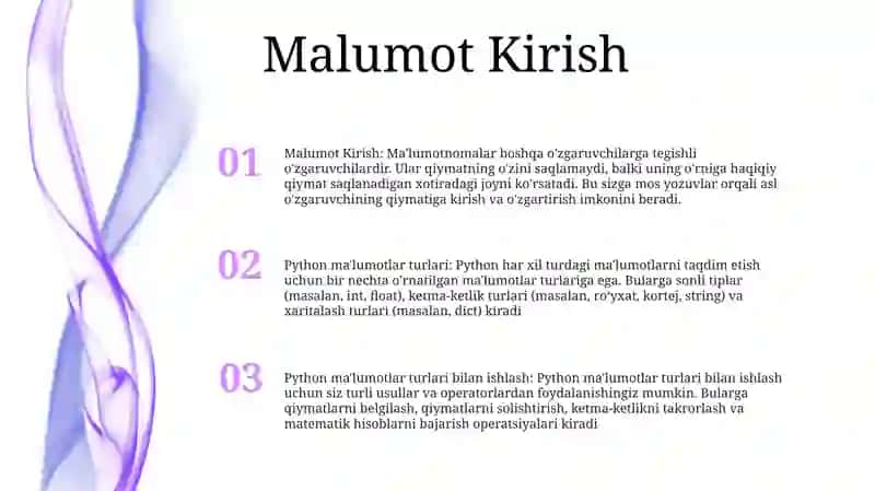 Pythonda Malumot Turlari Bilan Ishlas 2