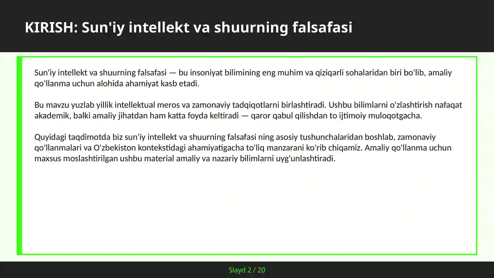 Sun'iy intellekt va shuurning falsafasi 2