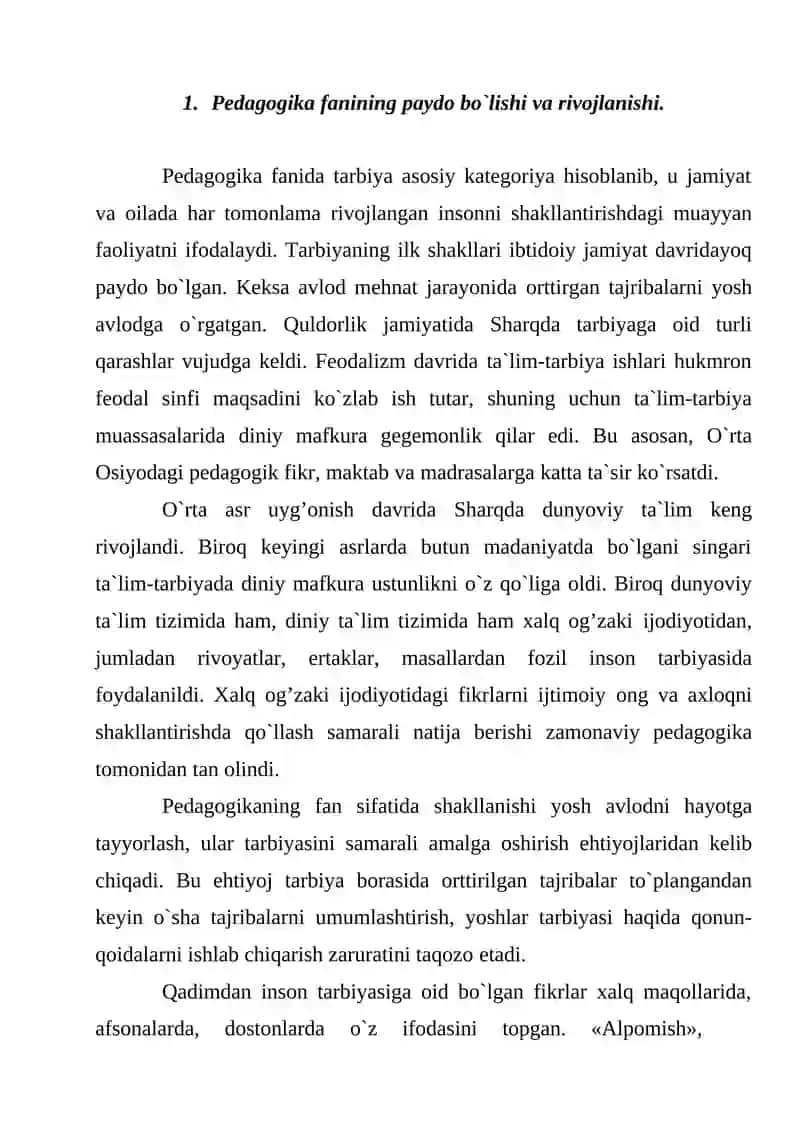 Pedagogika fanining paydo bo`lishi va rivojlanishi 2