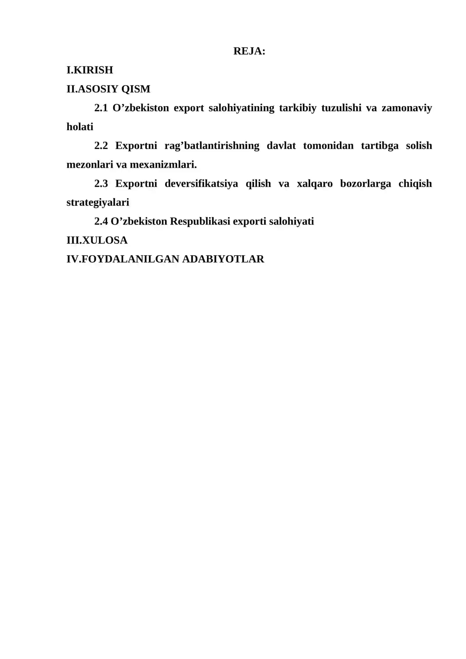 O’ZBEKISTON RESPUBLIKASI EXPORT SALOHIYATI 2