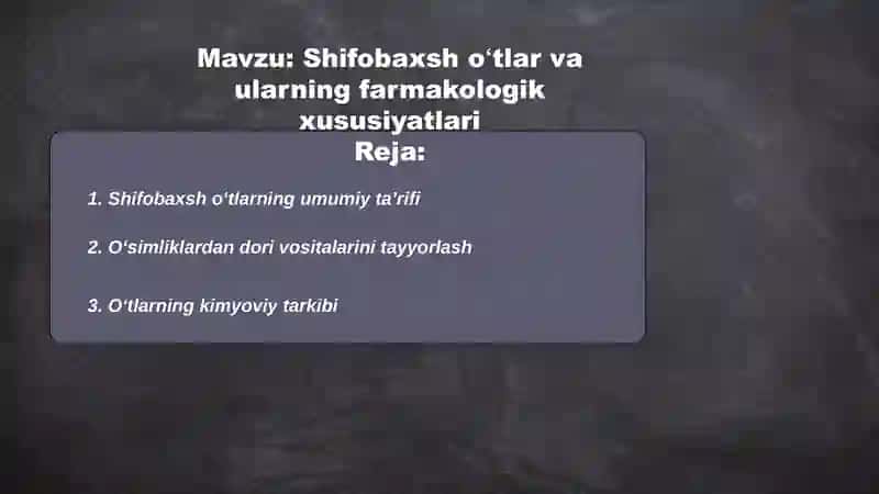 Shifobaxsh oʻtlar va ularning farmakologik xususiyatlari 2