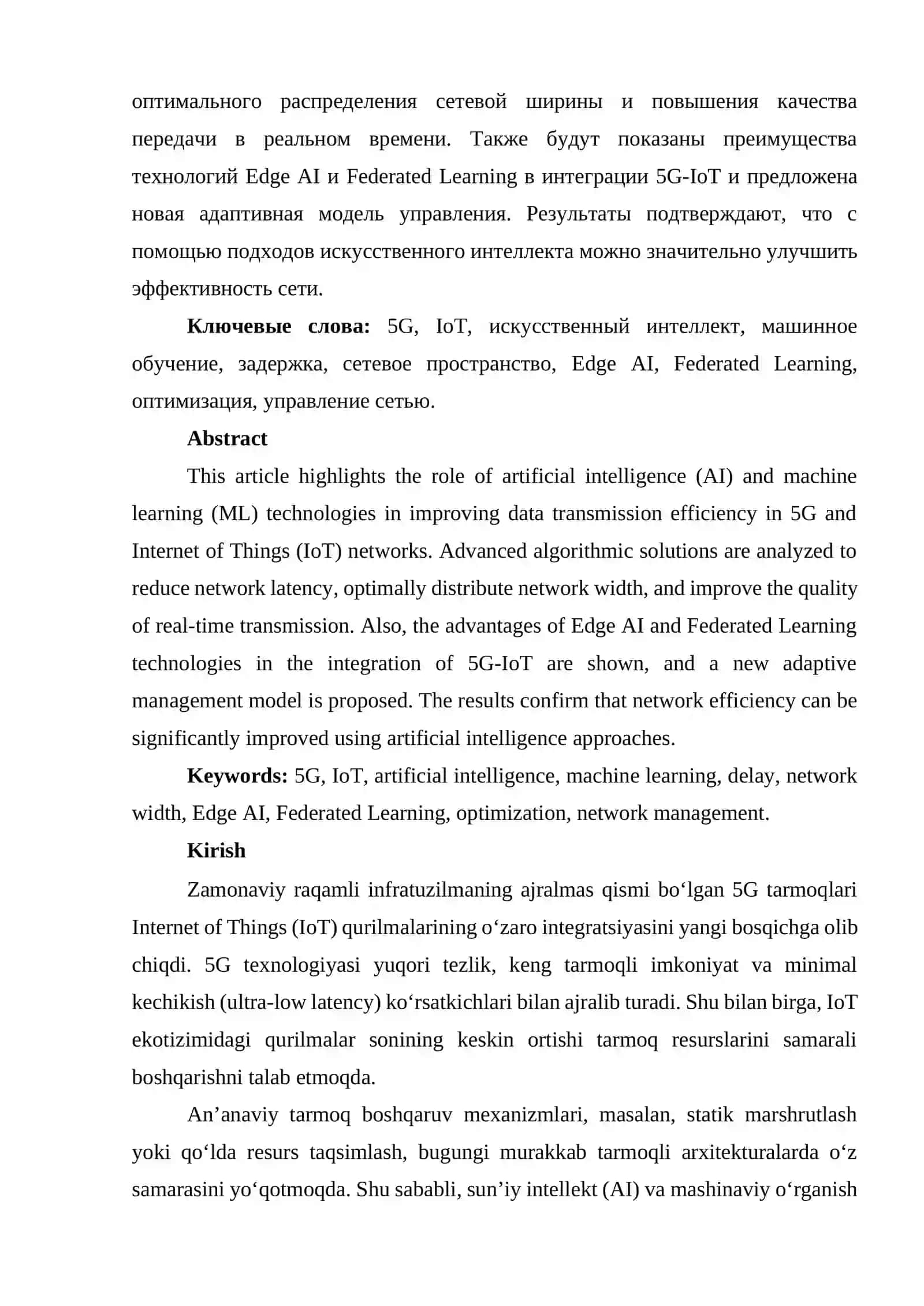 5G va IoT tarmoqlarida ma’lumot uzatish samaradorligini oshirish 2